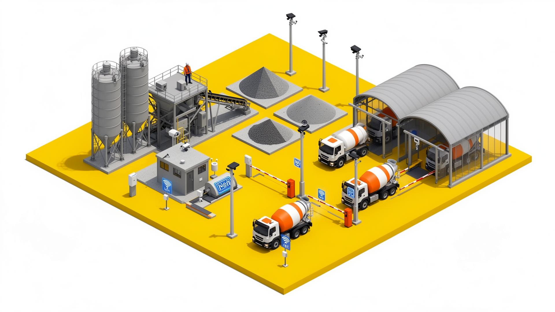 Planta de concreto con sensores IoT, RFID UHF, cámaras de visión artificial